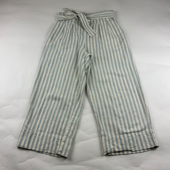 Madewell Light Blue Stripe Linen Blend Huston Relaxed Leg Cropped Pant M - Picture 1 of 8